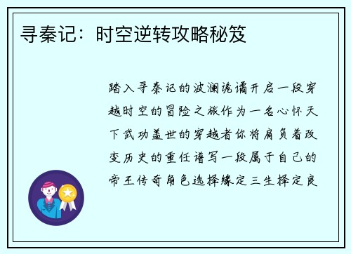 寻秦记：时空逆转攻略秘笈
